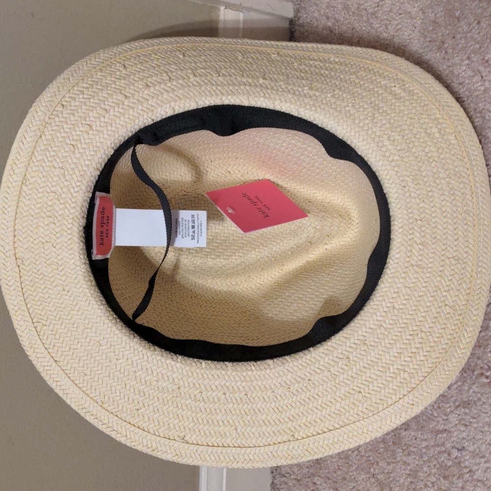 🎉HP🎉 NEW Kate Spade Trilby Hat in Natural with Black Trim - Picture 8 of 12